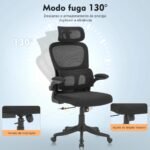 Cadeira de escritório, design ergonômico com suporte lombar independente, malha respirável e encosto de cabeça ajustável (Preto) - Imagem 2