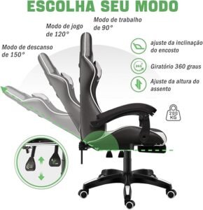 Cadeira Ergonomica Gamer Com Apoio Para Os Pés Branco - Imagem 4