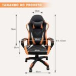 Cadeira de jogos com encosto alto, apoios de braços fixos em quatro pontos, altura ajustável (Laranja) - Imagem 4