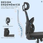 Cadeira de escritório, design ergonômico com suporte lombar independente, malha respirável e encosto de cabeça ajustável (Preto) - Imagem 3