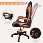 Cadeira de jogos com encosto alto, apoios de braços fixos em quatro pontos, altura ajustável (Laranja) - Imagem 3