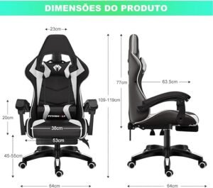 Cadeira Ergonomica Gamer Com Apoio Para Os Pés Branco - Imagem 2