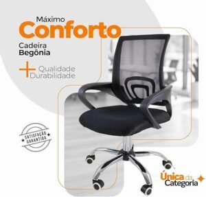 Kit 4 Cadeiras de Escritorio Begonia Tela Mesh Ergonomica - Preto - Imagem 3