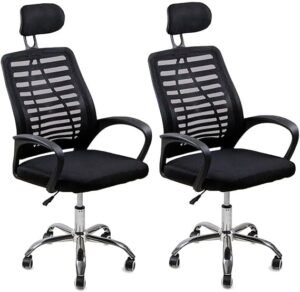 Kit 2 Cadeiras Escritório Diretor Tela Mesh Encosto De Cabeça + Ebook