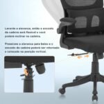 Cadeira de escritório, design ergonômico com suporte lombar independente, malha respirável e encosto de cabeça ajustável (Preto) - Imagem 6