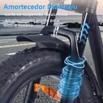 BEMMY Bicicleta Elétrica para Adultos, Pneu Largo de 20” x 4”, Motor Sem Escova de 1000W e 90NM, Bicicleta Elétrica de Motocicleta de 7 Velocidades, Bateria de 48V, até 50 Km/h (Preto) - Imagem 2