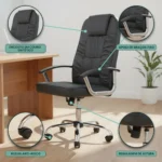 Cadeira De Escritório Presidente Denver Healer Preto Poliuretano - Imagem 2