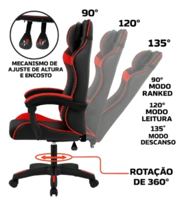 Cadeira Gamer Escritório Reclinável Giratória X-on Vermelha - Imagem 2