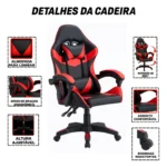 Cadeira Gamer Escritório Reclinável Giratória X-on Vermelha - Imagem 3