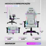 Cadeira Gamer Rgb Couro Giratória Led Iluminação Rodas Ergonômico Ajustavel Colorida Reclinável Confortavel Compatível com Alexa, Google Assistente e Wi-Fi - Imagem 6