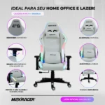 Cadeira Gamer Rgb Couro Giratória Led Iluminação Rodas Ergonômico Ajustavel Colorida Reclinável Confortavel Compatível com Alexa, Google Assistente e Wi-Fi - Imagem 3
