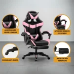 Cadeira De Escritório Gamer Nitro Ergonômica Estofado Couro Sintético Reclinável Altura Ajustável Apoio Para Pés Cor Rosa Luvinco - Imagem 3