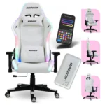 Cadeira Gamer Rgb Couro Giratória Led Iluminação Rodas Ergonômico Ajustavel Colorida Reclinável Confortavel Compatível com Alexa, Google Assistente e Wi-Fi