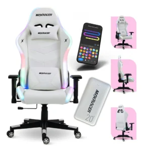 Cadeira Gamer Rgb Couro Giratória Led Iluminação Rodas Ergonômico Ajustavel Colorida Reclinável Confortavel Compatível com Alexa, Google Assistente e Wi-Fi