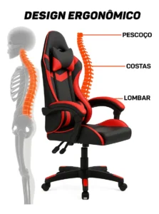 Cadeira Gamer Escritório Reclinável Giratória X-on Vermelha - Imagem 5