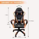 Cadeira de jogos com encosto alto, apoios de braços fixos em quatro pontos, altura ajustável (Laranja)