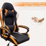 Cadeira de jogos com encosto alto, apoios de braços fixos em quatro pontos, altura ajustável (Laranja) - Imagem 4