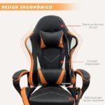 Cadeira de jogos com encosto alto, apoios de braços fixos em quatro pontos, altura ajustável (Laranja) - Imagem 3