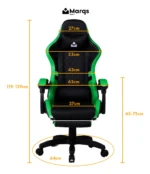 Cadeira Gamer Ergonômica Dunamis Verde Marqs Home Reclinável Apoio De Pernas Almofada Pescoço Lombar Base Giratória - Imagem 7