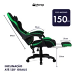 Cadeira Gamer Ergonômica Dunamis Verde Marqs Home Reclinável Apoio De Pernas Almofada Pescoço Lombar Base Giratória - Imagem 8