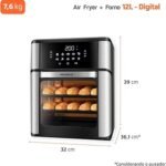 MONDIAL Fritadeira Air Fryer Forno Oven 12L, Preto/Inox, 2000W, 110V - AFON-12L-BI