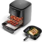 Electrolux Air Fryer Forno 5 x 1 12L 1700W Digital Espeto Giratório 2 Bandejas Antiaderentes 10 funções 7 Receitas aviso sonoro Fritadeira Elétrica sem Óleo Forno Bancada EAF90 Grafite 127V