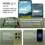 Smartphone Motorola Moto g15-256GB 12GB (4GB RAM+8GB Ram Boost) e Camera 50MP com AI e Night Vision Bateria de 5200 mAh Tela FHD+ 6.7" com Superbrilho NFC - Grafite - Imagem 3