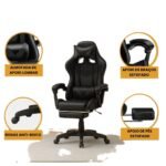 Cadeira De Escritório Gamer Nitro Ergonômica Estofado Couro Sintético Reclinável Altura Ajustável Apoio Para Pés Cor Preto - Imagem 2