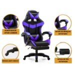 Cadeira De Escritório Gamer Nitro Ergonômica Estofado Couro Sintético Reclinável Altura Ajustável Apoio Para Pés Cor Roxo Luvinco - Imagem 2