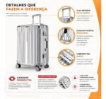 Mala De Bordo 10 Kgs Pequena Com Rodinhas Duplas 360° 20 Polegadas Medidas Anac Viagem Avião Azul Gol Latam Feminina Masculina Trava Tsa Dupla Abs Cor Cinza - Imagem 3