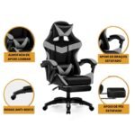 Cadeira De Escritório Gamer Nitro Ergonômica Estofado Couro Sintético Reclinável Altura Ajustável Apoio Para Pés Cor Cinza - Imagem 2