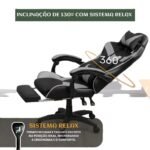 Cadeira De Escritório Gamer Nitro Ergonômica Estofado Couro Sintético Reclinável Altura Ajustável Apoio Para Pés Cor Cinza - Imagem 3