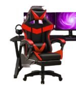 Cadeira De Escritório Gamer Nitro Ergonômica Estofado Couro Sintético Reclinável Altura Ajustável Apoio Para Pés Cor Vermelho - Imagem 2