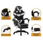 Cadeira De Escritório Gamer Nitro Ergonômica Estofado Couro Sintético Reclinável Altura Ajustável Apoio Para Pés Cor Branco