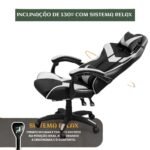 Cadeira De Escritório Gamer Nitro Ergonômica Estofado Couro Sintético Reclinável Altura Ajustável Apoio Para Pés Cor Branco - Imagem 4