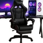 Cadeira De Escritório Gamer Nitro Ergonômica Estofado Couro Sintético Reclinável Altura Ajustável Apoio Para Pés Cor Preto