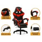 Cadeira De Escritório Gamer Nitro Ergonômica Estofado Couro Sintético Reclinável Altura Ajustável Apoio Para Pés Cor Vermelho - Imagem 5