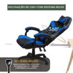 Cadeira De Escritório Gamer Nitro Ergonômica Estofado Couro Sintético Reclinável Altura Ajustável Apoio Para Pés Cor Azul - Imagem 4