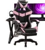 Cadeira De Escritório Gamer Nitro Ergonômica Estofado Couro Sintético Reclinável Altura Ajustável Apoio Para Pés Cor Rosa - Imagem 6