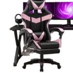 Cadeira De Escritório Gamer Nitro Ergonômica Estofado Couro Sintético Reclinável Altura Ajustável Apoio Para Pés Cor Rosa