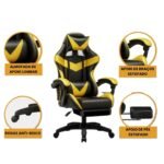 Cadeira De Escritório Gamer Nitro Ergonômica Estofado Couro Sintético Reclinável Altura Ajustável Apoio Para Pés Cor Dourado - Imagem 4