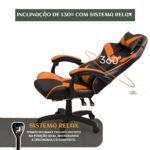 Cadeira De Escritório Gamer Nitro Ergonômica Estofado Couro Sintético Reclinável Altura Ajustável Apoio Para Pés Cor Laranja - Imagem 3