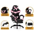 Cadeira De Escritório Gamer Nitro Ergonômica Estofado Couro Sintético Reclinável Altura Ajustável Apoio Para Pés Cor Rosa - Imagem 7