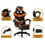 Cadeira De Escritório Gamer Nitro Ergonômica Estofado Couro Sintético Reclinável Altura Ajustável Apoio Para Pés Cor Laranja