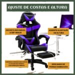 Cadeira De Escritório Gamer Nitro Ergonômica Estofado Couro Sintético Reclinável Altura Ajustável Apoio Para Pés Cor Roxo Luvinco - Imagem 6