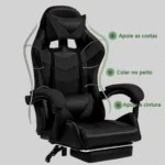 Cadeira De Escritório Gamer Nitro Ergonômica Estofado Couro Sintético Reclinável Altura Ajustável Apoio Para Pés Cor Preto - Imagem 7