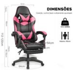 Cadeira de escritório Gamer ergonômica Reclinável Com Apoio dos Pés Rosa Led Tools com estofado de couro sintético