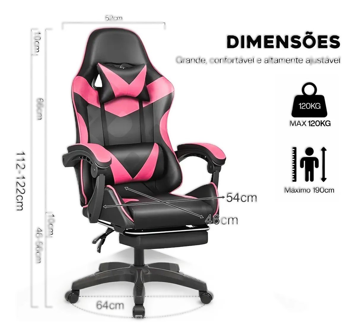 D_NQ_NP_2X_909045-MLA109812986204_042026-F Cadeira de escritório Gamer ergonômica Reclinável Com Apoio dos Pés Rosa Led Tools com estofado de couro sintético - Imagem 1