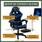 Cadeira De Escritório Gamer Nitro Ergonômica Estofado Couro Sintético Reclinável Altura Ajustável Apoio Para Pés Cor Azul - Imagem 6