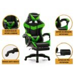 Cadeira De Escritório Gamer Nitro Ergonômica Estofado Couro Sintético Reclinável Altura Ajustável Apoio Para Pés Cor Verde - Imagem 7